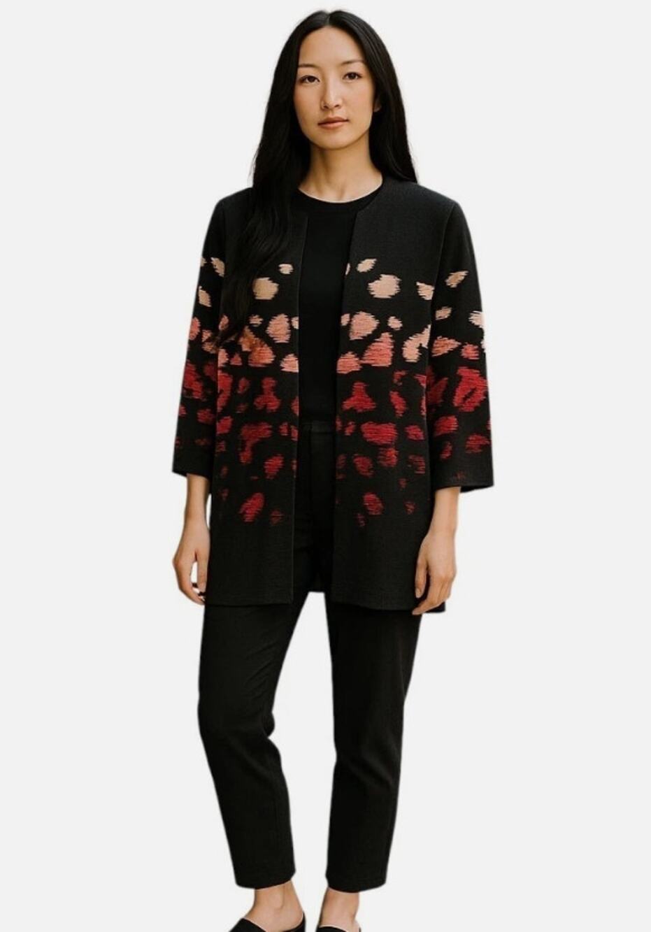 Ming Wang Black Multi Animal Print Snap Button Closure Jacket Womens Medium